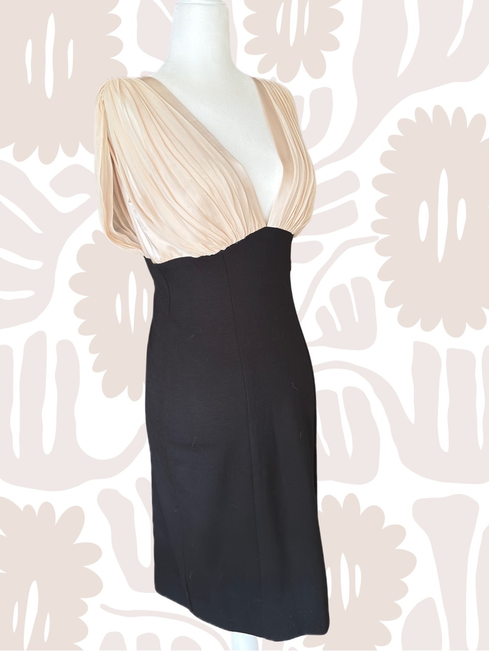 Elegant Black & Nude Plunge Neckline Dress